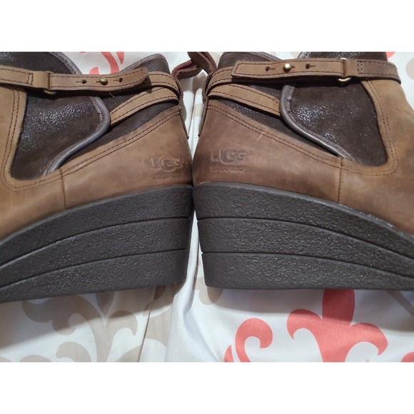 UGG Boots Womens 8 Meredith Lodge Wedge Booties Brown Leather Zip 1008017 - Picture 12 of 13